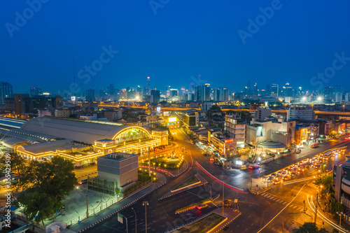 BANGKOK  THAILAND - MARCH 24   Bangkok central train station  Hua Lamphong Railway Station  and MRT satation with area view Bangkok on MARCH 24  2018 in Bangkok Thailand