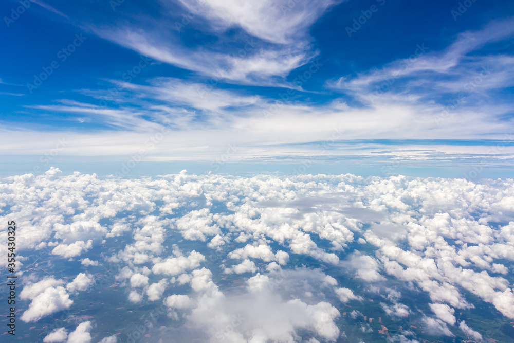 Sky and clouds, view from airplane. Nature background