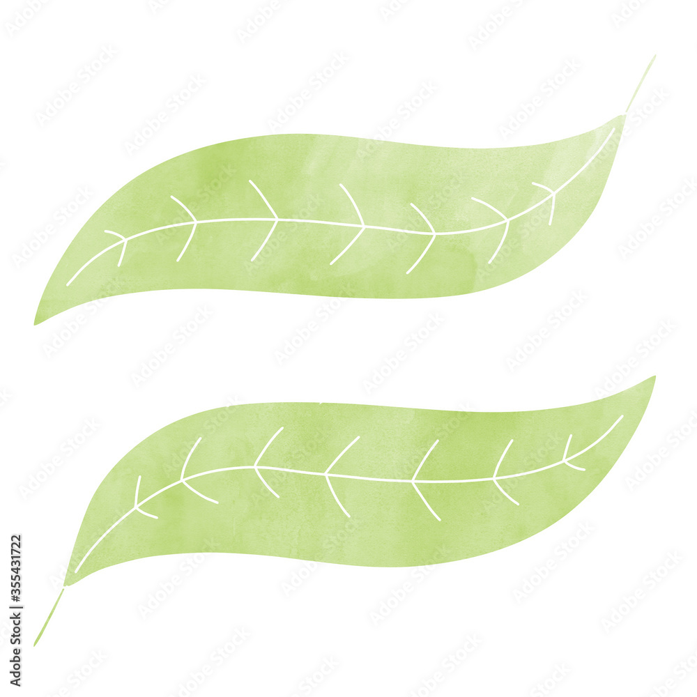 Watercolor illustrations. Botanical clipart. Set of Green leaves. Floral Design elements. Perfect for wedding invitations, greeting cards, blogs, posters and more