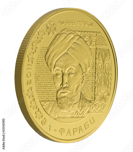Anniversary Kazakhstan gold coin five hundred tenge. Al Farabi 2011 Republic of Kazakhstan photo