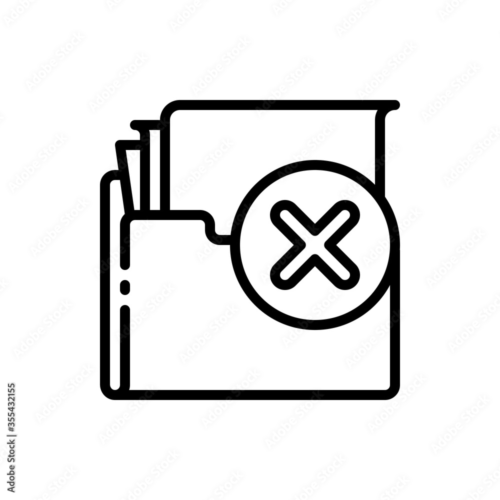 Folder with cross sign, cancel, delete, reject outline icons. Vector illustration. Editable stroke. Isolated icon suitable for web, infographics, interface and apps. Folder with cross sign, cancel, delete, reject outline icons. Vector illustration. Editable stroke. Isolated icon suitable for web, infographics, interface and apps.