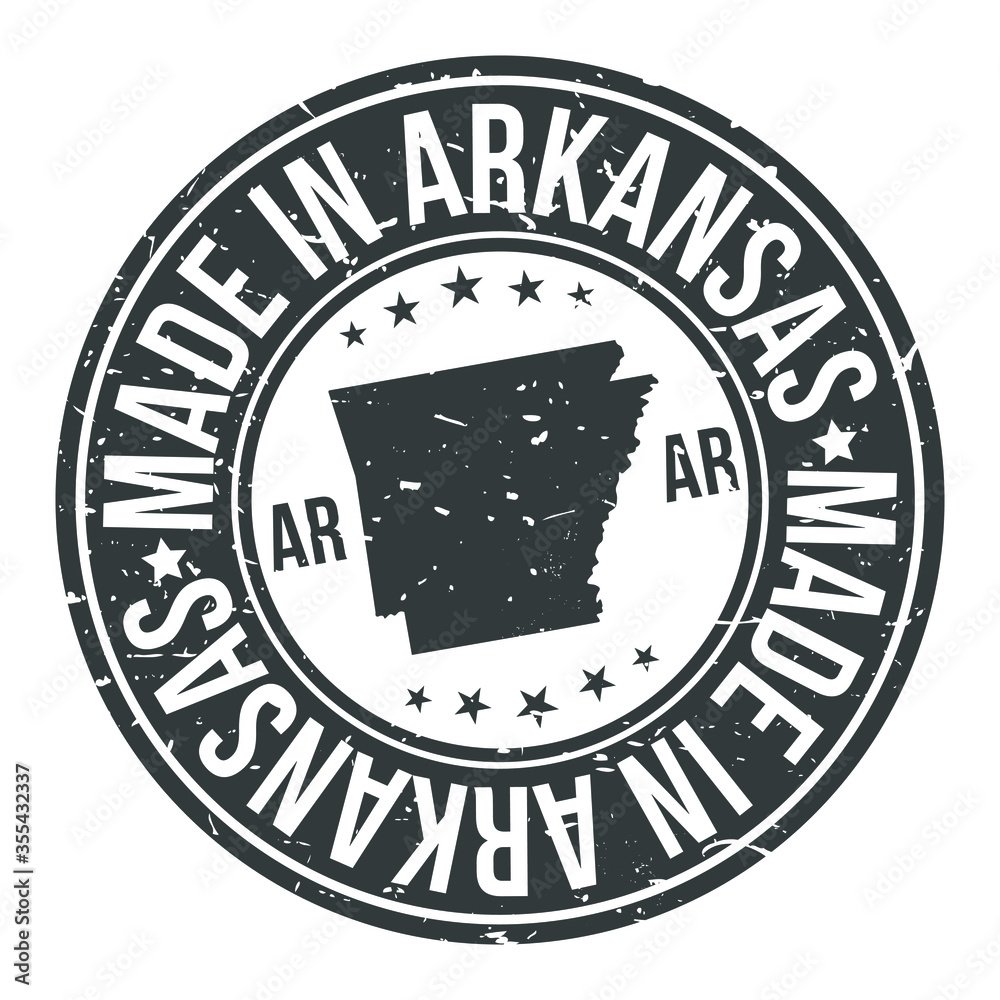 Made in Arkansas State USA Quality Original Stamp Design Vector Art Tourism Souvenir Round