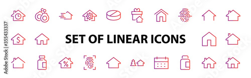 Simple set of line vector home icons. Contains house symbols at interest, infuse house and more. Editable stroke. 480x480 pixels perfect