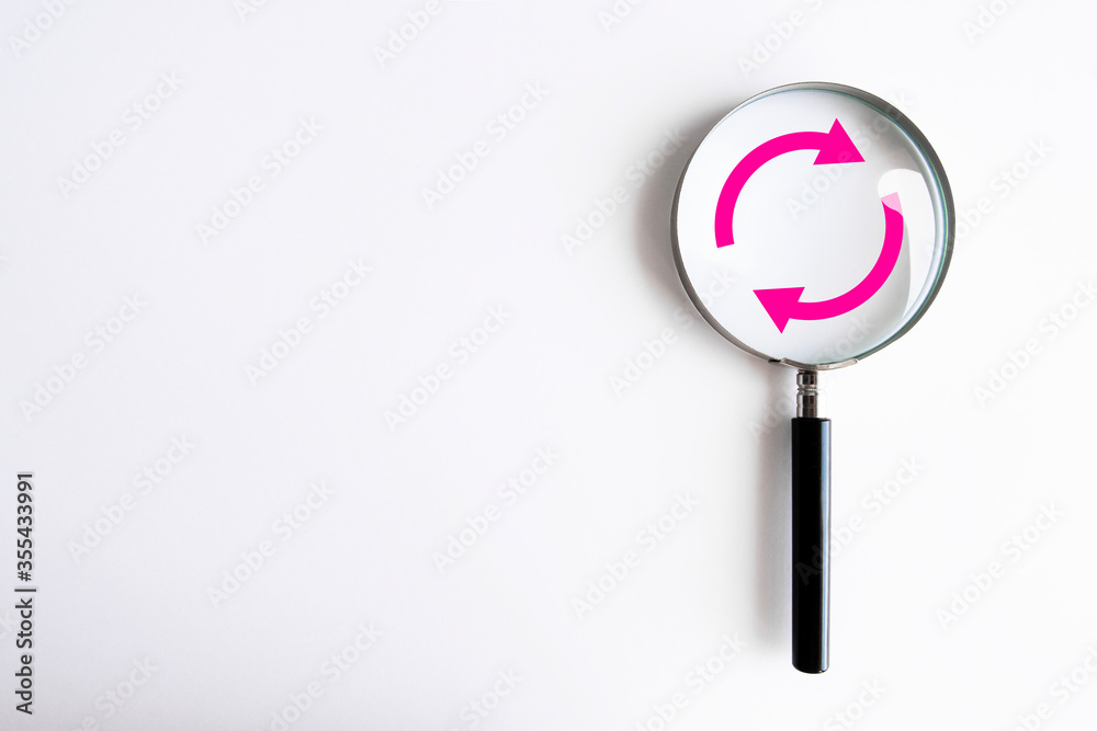 lente di ingrandimento, freccia, 360, giro, riciclo