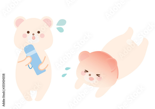 シロクマイラストセット　水分補給を促す白くま　熱中症で倒れた白くま