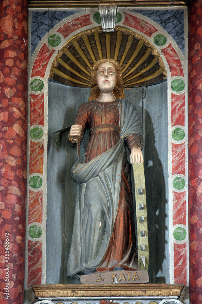 St. Catherine of Alexandria, a statue on the main altar in the parish church of Our Lady of Mount Carmel in Bacva, Croatia