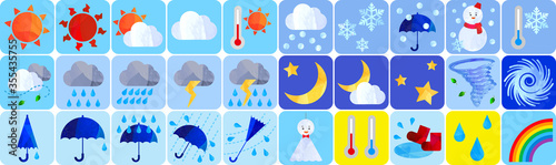 アートな切り抜き風の天気のイラストのセット、アイコン