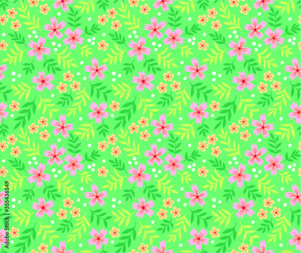 Simple cute pattern in small pink flowers on light green background. Liberty style. Ditsy print. Floral seamless background. The elegant the template for fashion prints. Simple cute pattern in small pink flowers on light green background. Liberty style. Ditsy print. Floral seamless background. The elegant the template for fashion prints.