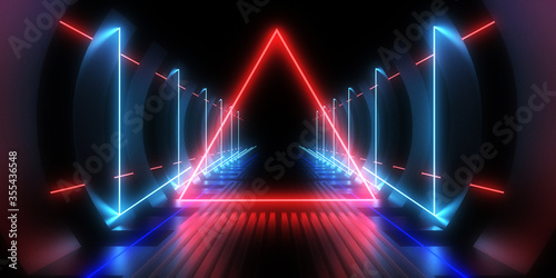 3D abstract background with neon lights. neon tunnel .3d illustration