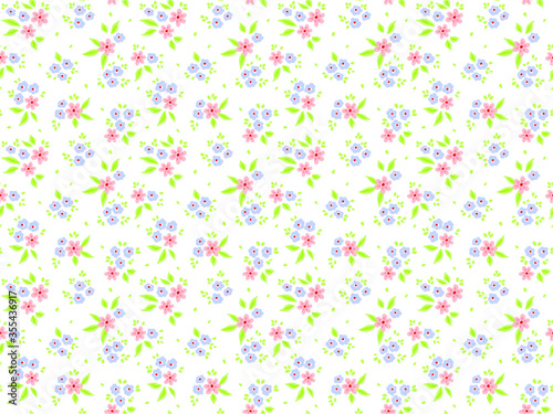 Floral pattern. Pretty flowers on dark blue background. Printing with small blue flowers. Ditsy print. Seamless vector texture. Spring bouquet.