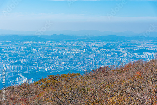 Aerial view of Gwangju from Mudeungsan national park, Republic of Korea photo