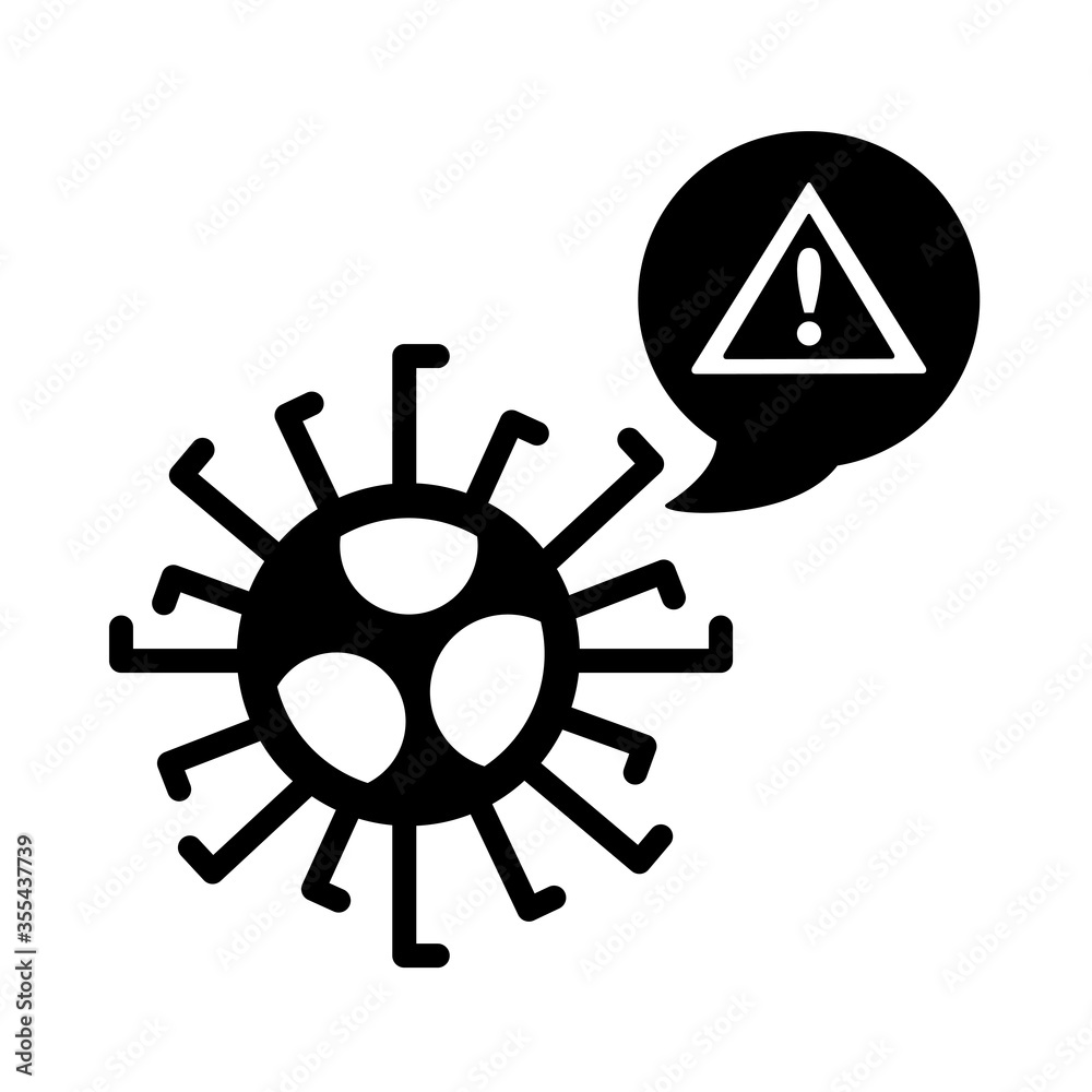 Obraz premium covid19 virus particle with speech bubble and alert signal silhouette style