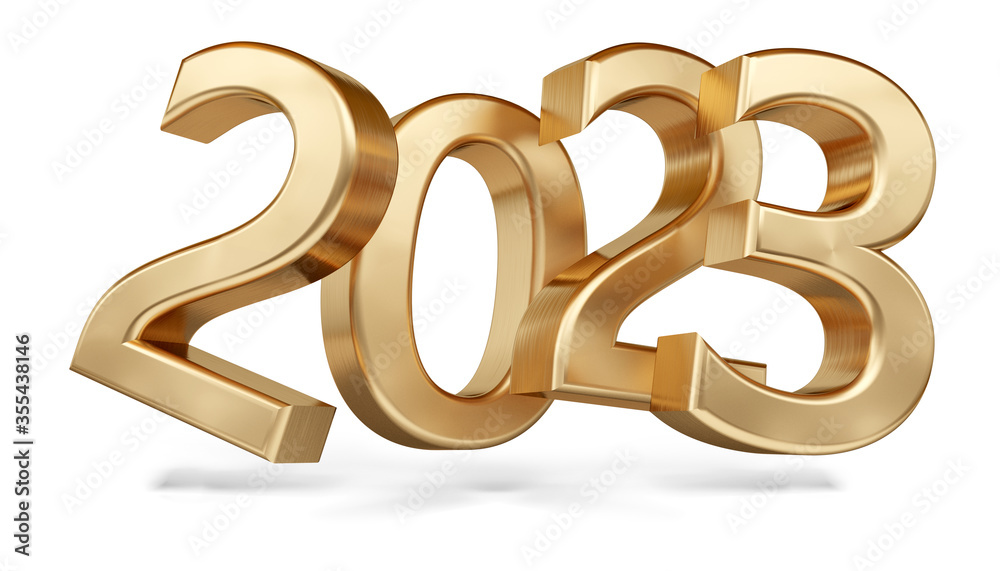 2023 golden bold letters isolated on white 3d-illustration 2023 golden bold letters isolated on white 3d-illustration