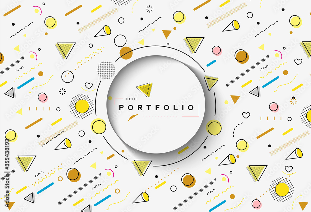 Fototapeta premium Abstract banner with Portfolio Calligraphic line art text poster with space of your photo, vector illustration Design.