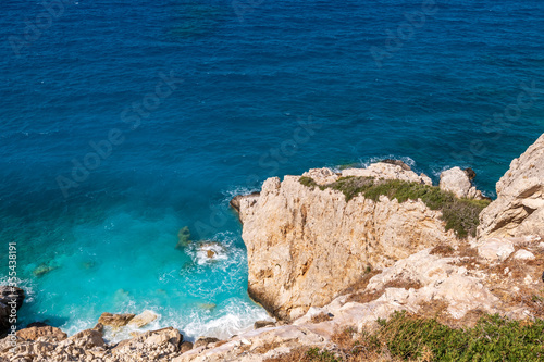 Panoramic view of a sea and islands from the top of the mountain, on the island of Crete, Greece.