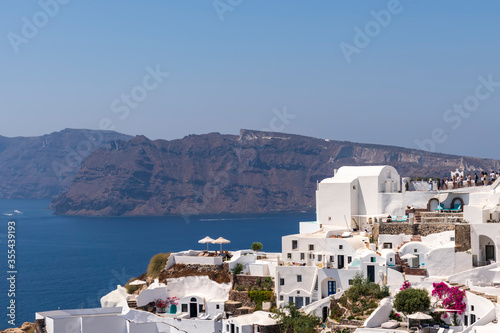 Sea and Volcano view from Fira the capital of Santorini island in Greece