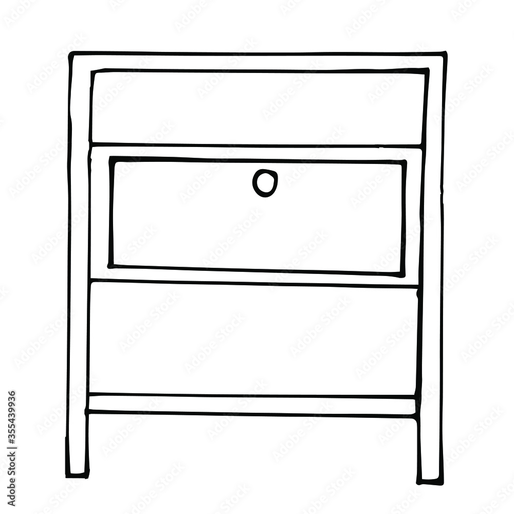 Nightstands Sketch stile. A linear pattern. Black and white doodles Isolated on a white background. Vector collection of modern furniture for bedroom, study, living room.