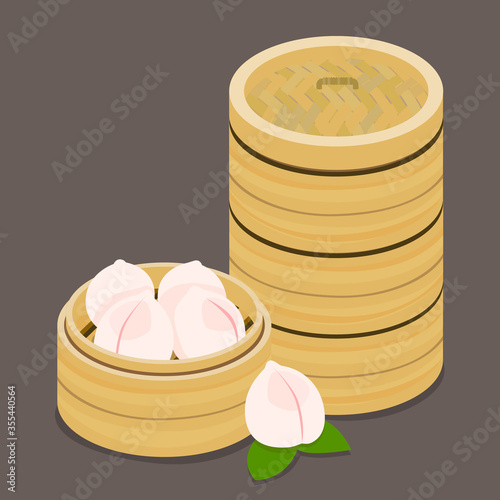 Longevity peach, shoutao, steamed buns found in Hong Kong traditional tea restaurant.