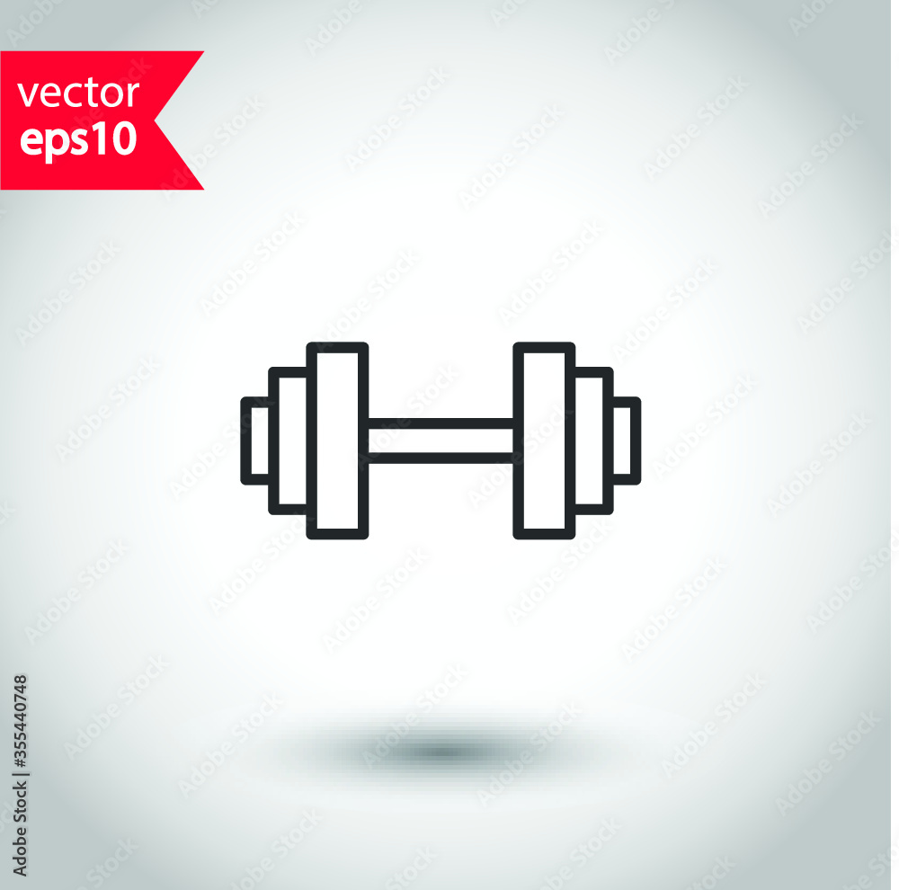 Dumbbell for gym vector icon. Dumbbell for training icon. Dumbbell for fitness flat sign design. Studio background. EPS 10 vector symbol pictogram Dumbbell for gym vector icon. Dumbbell for training icon. Dumbbell for fitness flat sign design. Studio background. EPS 10 vector symbol pictogram
