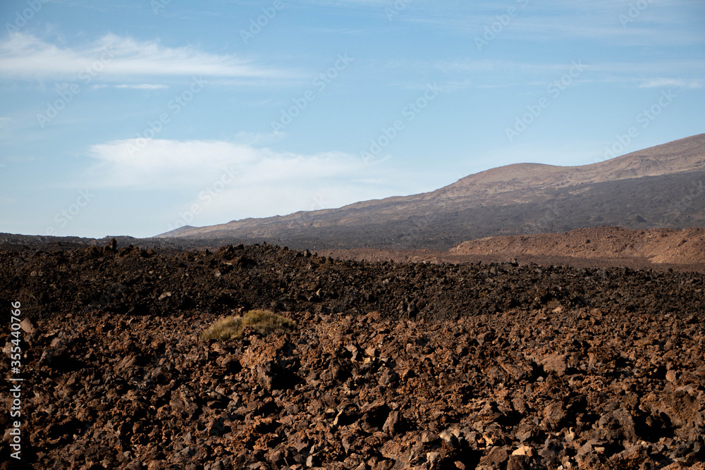 Volcanic desert landscape in El Teide national park. Tenerife, Spain