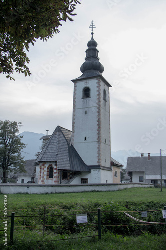 Saint Pavel church in Triglav national park in Slovenia at dusk