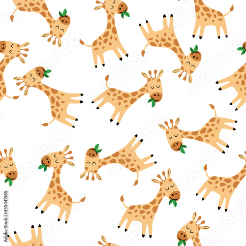 Giraffe. Seamless pattern for fabric, wrapping paper, wallpaper. © oksanacofee