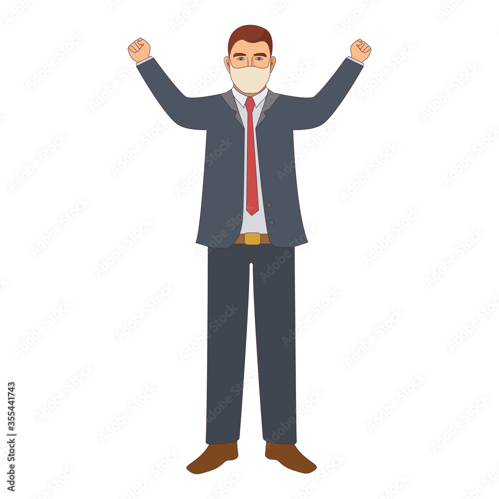 Businessman in medical mask.Vector flat character man in suit and tie.