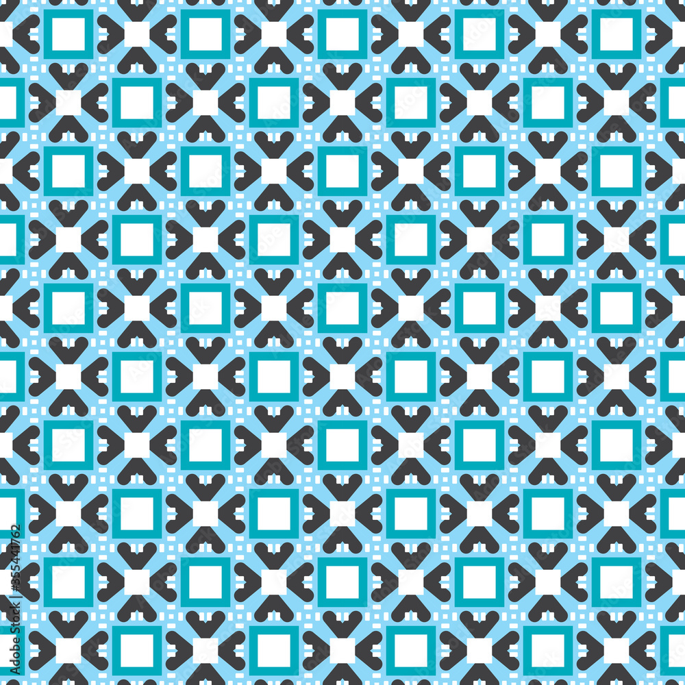 Vector seamless pattern texture background with geometric shapes, colored in blue, black, white colors.