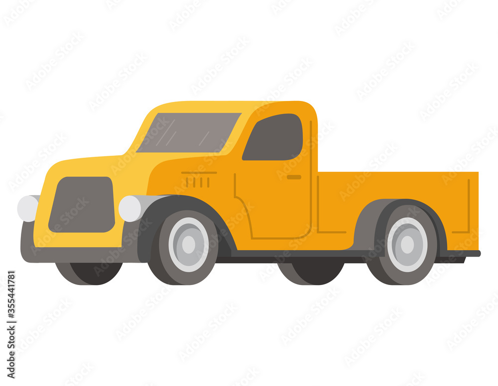 Retro pickup car yellow color.Vector illustration vehicle.