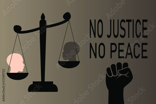 Vector illustration of racial injustice with the text "No Justice, No Peace"