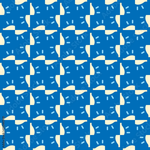 Vector seamless pattern texture background with geometric shapes  colored in blue  white colors.