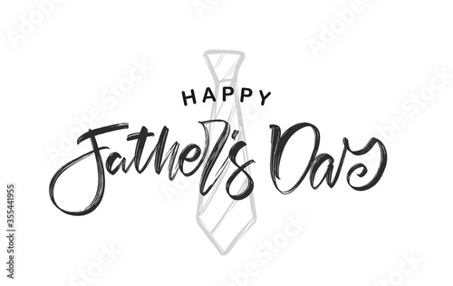 Hand lettering of Happy Father's Day with hand drawn tie on white background