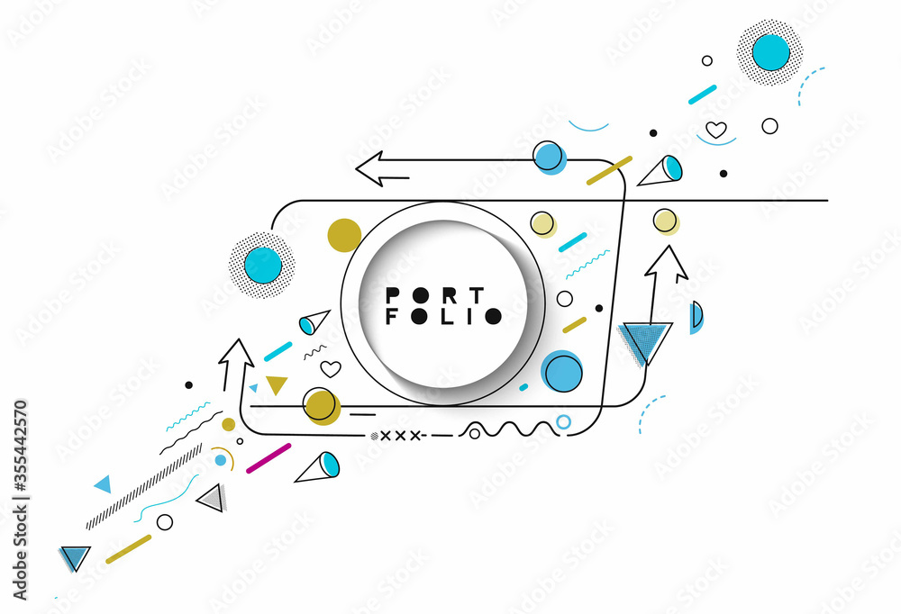 Obraz premium Abstract banner with Portfolio Calligraphic line art text poster with space of your text, vector illustration Design.