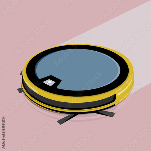 Smart Technologies. Robot vacuum cleaner on white floor. vector illiustration.