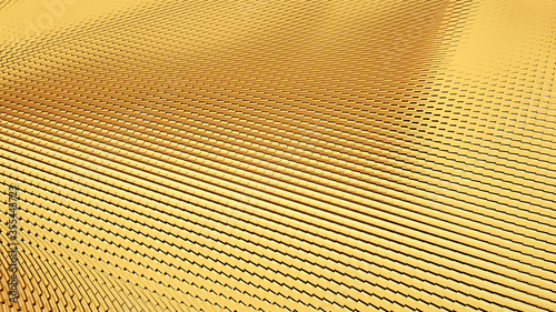 Shiny background. Geometric 3d illustration with gold cubes.