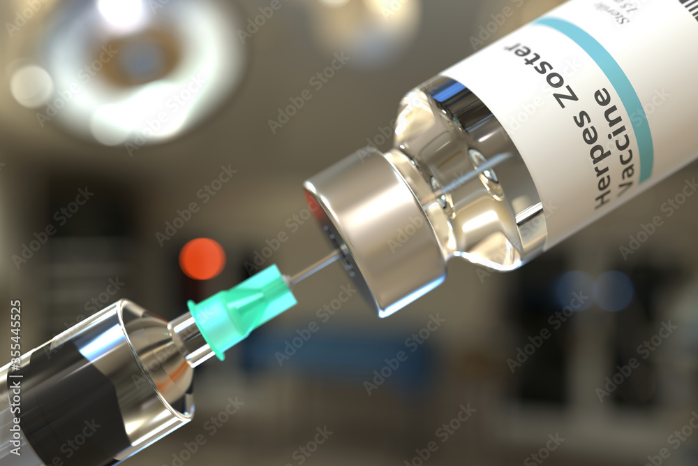 Ταπετσαρία Vial with herpes zoster vaccine and syringe for injection