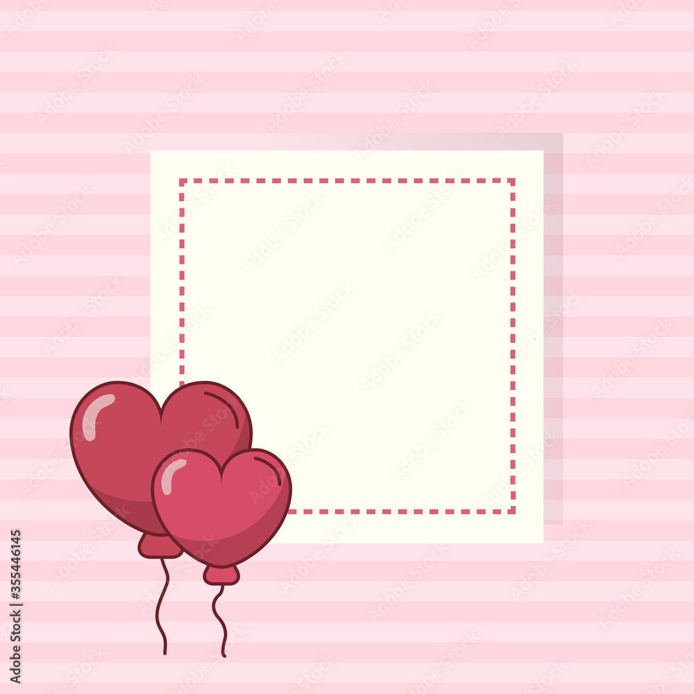 Valentines day frame with hearts balloons vector design
