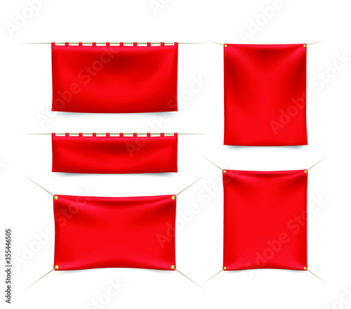 Set of Red Textile Banners with Folds with Ropes on White Background . Isolated Vector Elements Free Download Set of Red Textile Banners with Folds with Ropes on White Background . Isolated Vector Elements - GFXLoad