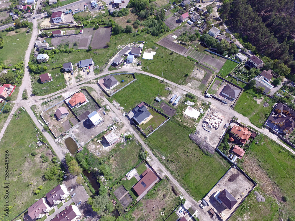 Fototapeta premium Aerial view of the saburb landscape (drone image). Near Kiev