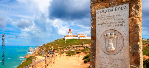 Cabo da Roca, PORTUGAL - March 08, 2020: Monument announcing Cabo da Roca as the westernmost point of continental Europe. photo