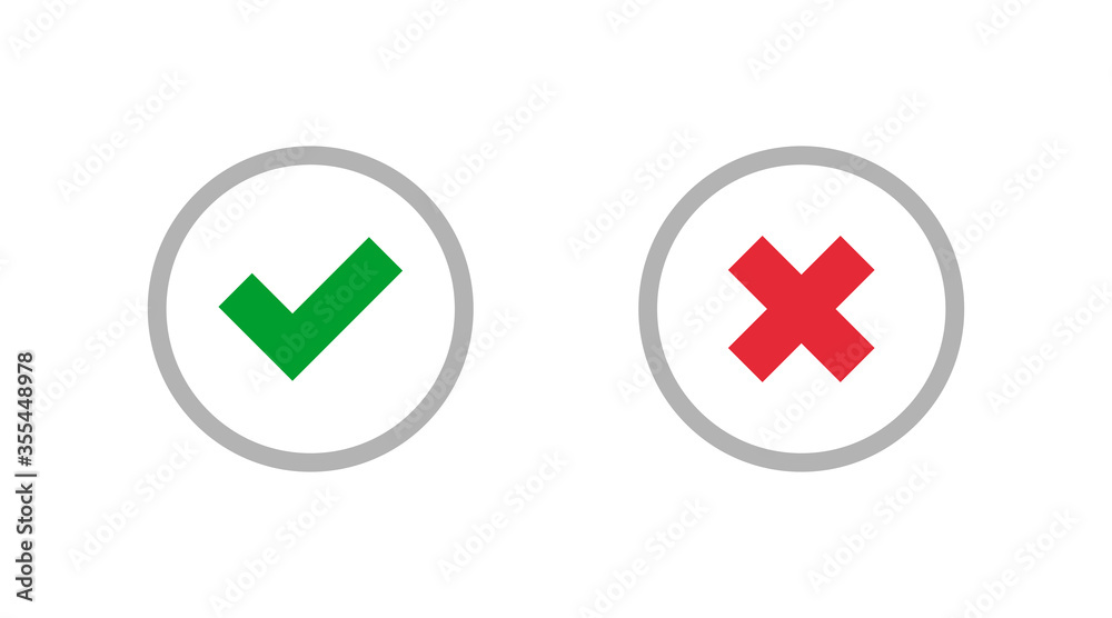 Cross and check mark circle button in flat style. Vector icon Cross and check mark circle button in flat style. Vector icon
