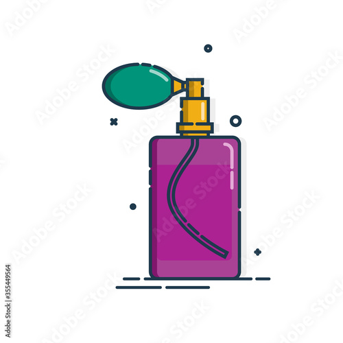 Perfume bottle isolated icon on white background. Flat style design. Spray system. Glamour container glass or plastic. Female cosmetic business. Graphic outline object