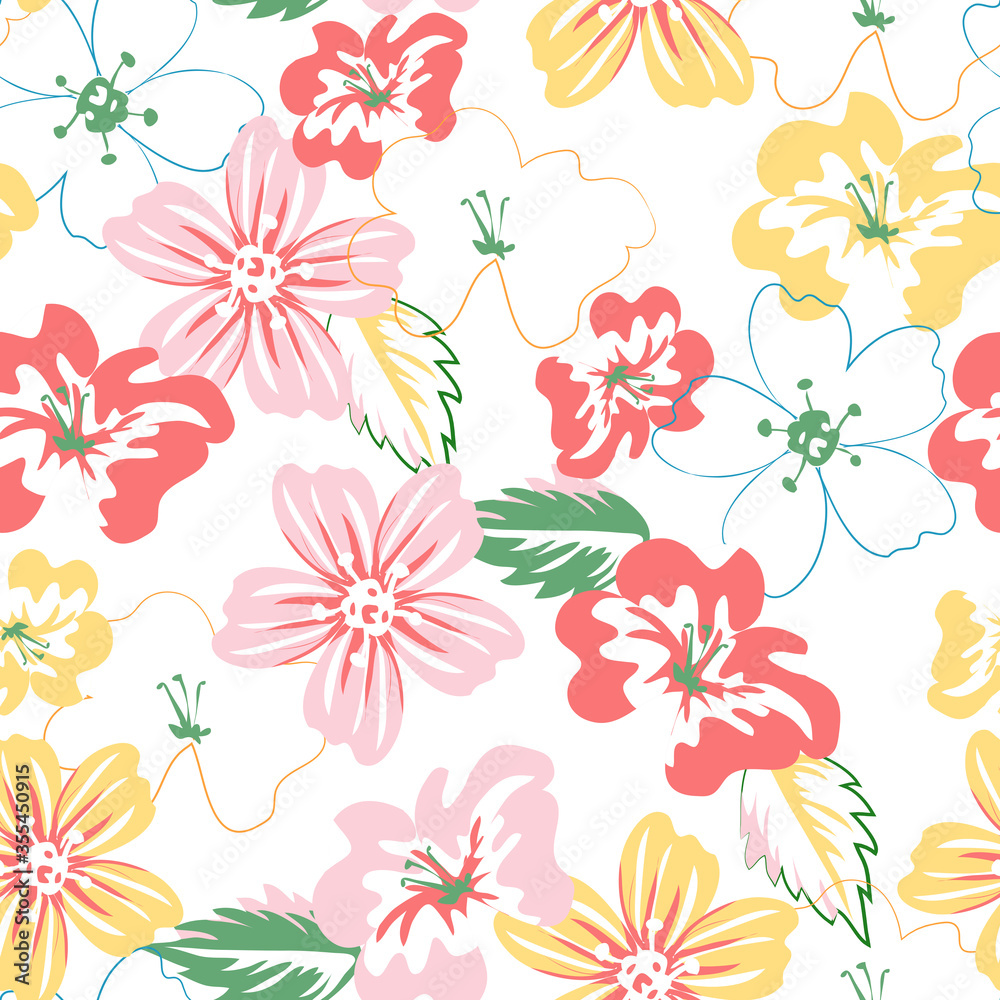 Seamless floral pattern. Summer abstract background with flowers