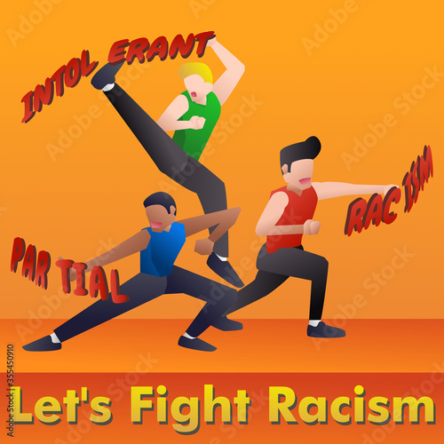 illustration of human rights to say to lets fight racism intolerant and partial