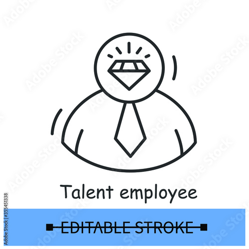 Talented employee icon. Outline illustration of best position candidate. Concept of head hunting and hiring.Human resources search. Thin line vector illustration.Editable stroke 