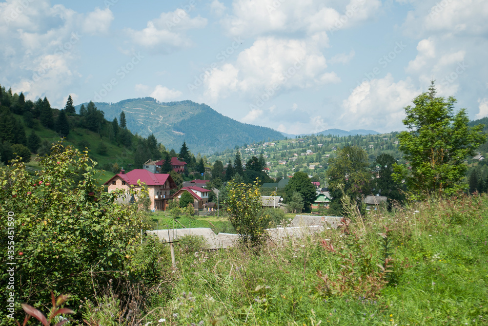 View of the village in the Carpathians View of the village in the Carpathians