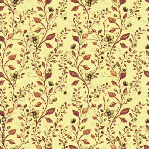 Vintage floral seamless pattern, pencil hand drawn illustration. Vintage floral design for textile, wallpaper or scrapbooking paper.
