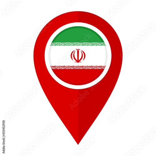 flat map marker icon with iran flag, isolated on white background
