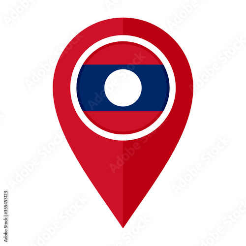 flat map marker icon with laos flag isolated on white background