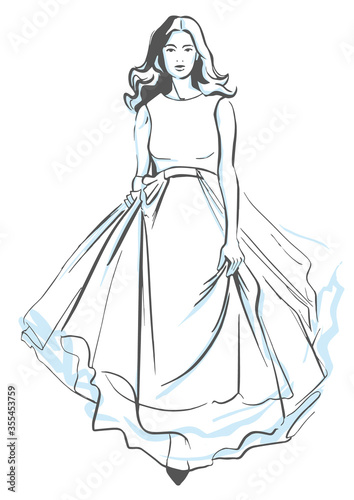 Fashion model. Beautiful bride in a wedding dress. sketch vector illustration